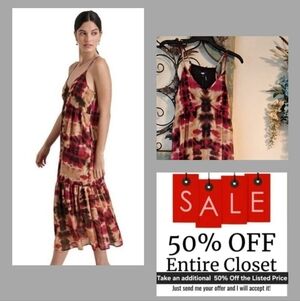 Dkny Red and Gold Spaghetti Strap Midi Sundress. NWT